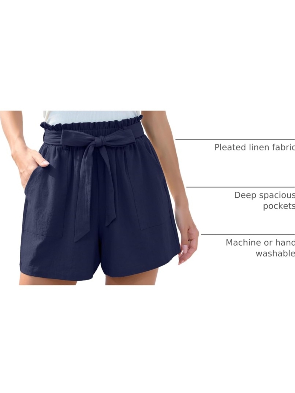 HIYIYEZI Women's Shorts Bowknot Tie Waist Shorts Navy Size XXL (EUC) - Picture 4 of 13